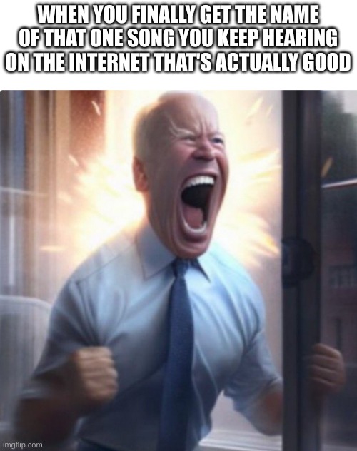 The lost bop | WHEN YOU FINALLY GET THE NAME OF THAT ONE SONG YOU KEEP HEARING ON THE INTERNET THAT'S ACTUALLY GOOD | image tagged in biden lets go,music,name | made w/ Imgflip meme maker