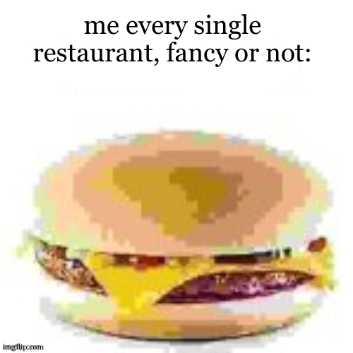 hemburgur | me every single restaurant, fancy or not: | image tagged in hamburger | made w/ Imgflip meme maker