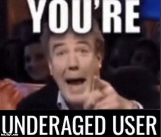 YOU'RE UNDERAGED USER meme | image tagged in you're underaged user meme | made w/ Imgflip meme maker