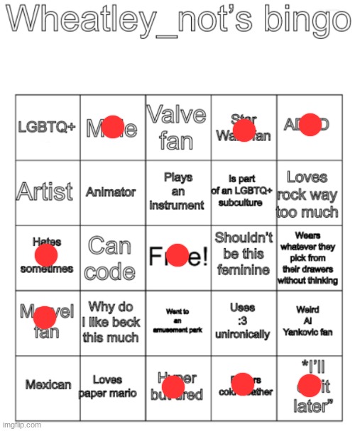 Wheatley_not’s bingo | image tagged in wheatley_not s bingo | made w/ Imgflip meme maker