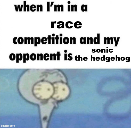 whe i'm in a competition and my opponent is | race; sonic the hedgehog | image tagged in whe i'm in a competition and my opponent is,sonic the hedgehog | made w/ Imgflip meme maker