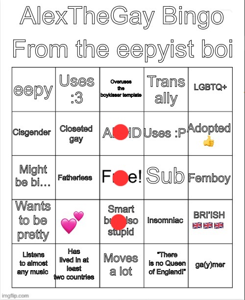 Alexthegays bingo eepy | image tagged in alexthegays bingo eepy | made w/ Imgflip meme maker