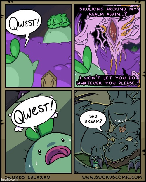 Separated even in the Dream Realm... | image tagged in swords,sprout,quest,dream,monster,dragon | made w/ Imgflip meme maker