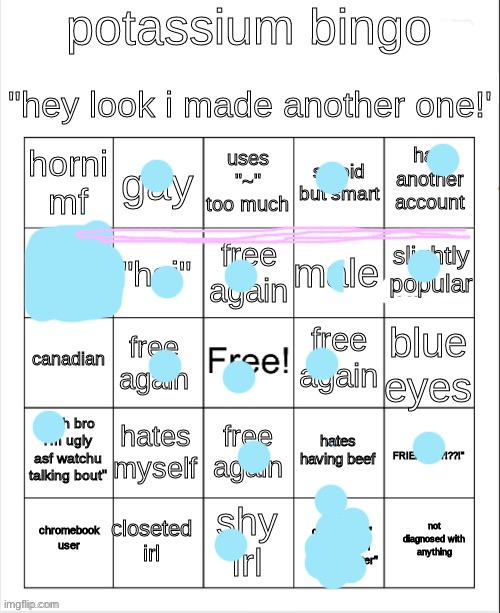 Half a dot for male hehe | image tagged in potassium bingo v2 | made w/ Imgflip meme maker