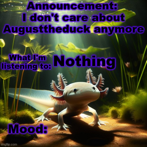 Don't talk to me about him anymore | I don't care about Augusttheduck anymore; Nothing | image tagged in moonranger announcement | made w/ Imgflip meme maker