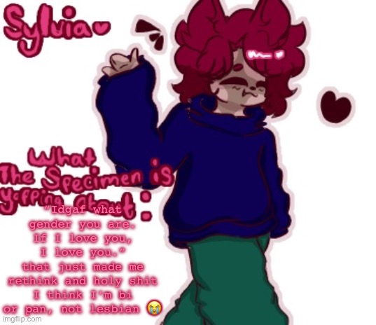 <3 | “Idgaf what gender you are. If I love you, I love you.”
that just made me rethink and holy shit I think I’m bi or pan, not lesbian 😭 | made w/ Imgflip meme maker