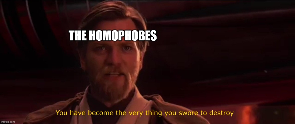 You have become the very thing you swore to destroy | THE HOMOPHOBES | image tagged in you have become the very thing you swore to destroy | made w/ Imgflip meme maker