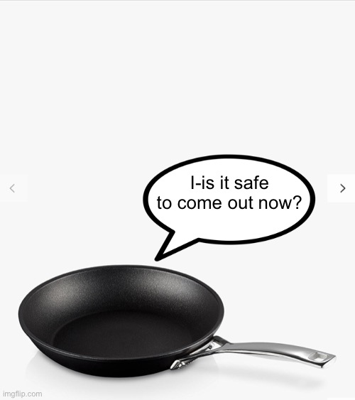 Pan | I-is it safe to come out now? | image tagged in frying pan | made w/ Imgflip meme maker