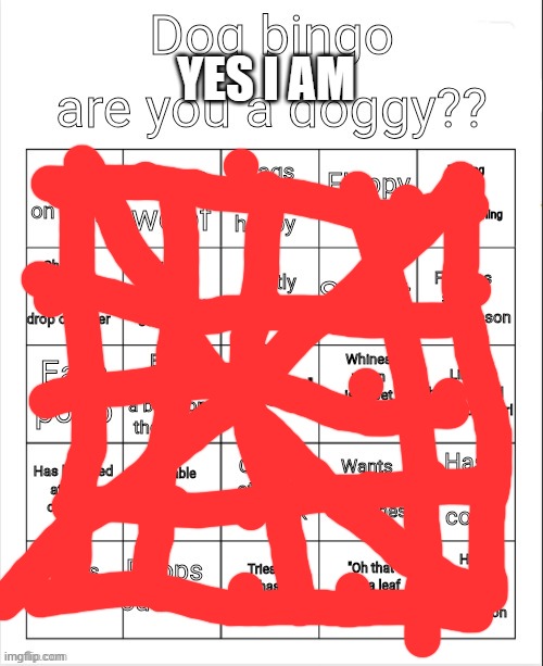 Dog Bingo | YES I AM | image tagged in dog bingo | made w/ Imgflip meme maker