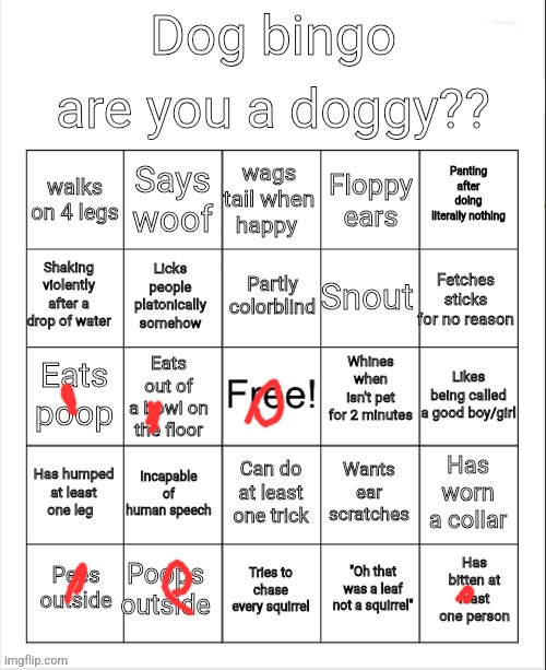 Dog Bingo | image tagged in dog bingo | made w/ Imgflip meme maker