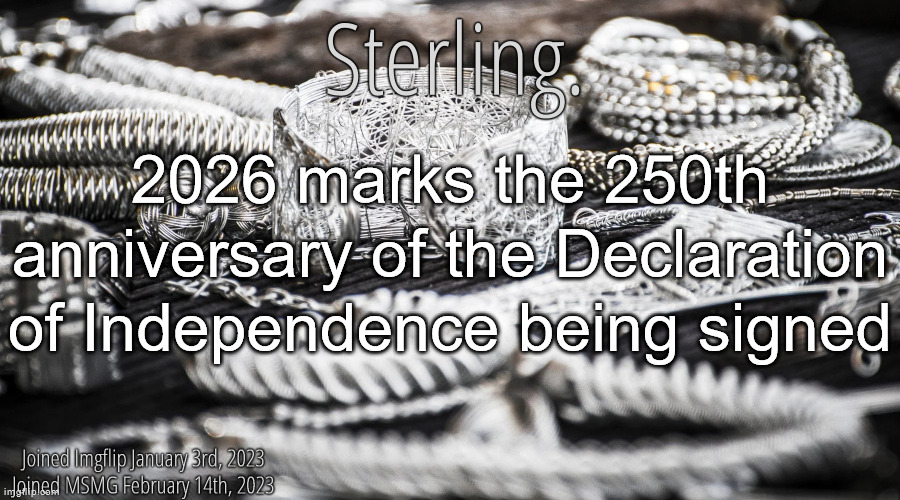 Silver Announcement Template 8.0 | 2026 marks the 250th anniversary of the Declaration of Independence being signed | image tagged in silver announcement template 8 0 | made w/ Imgflip meme maker