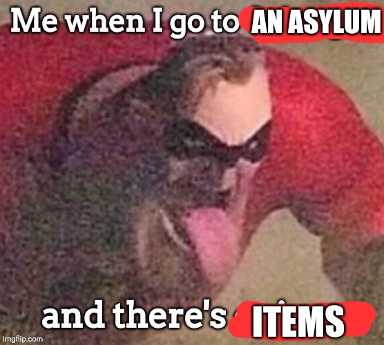 Item Asylum | AN ASYLUM; ITEMS | image tagged in me when i go to x and there's y,item asylum | made w/ Imgflip meme maker
