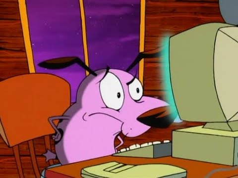 Courage the Cowardly Dog Confused at Computer Blank Meme Template