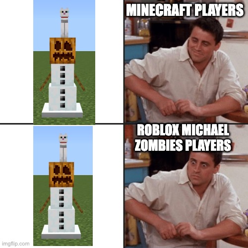 Joey Friends | MINECRAFT PLAYERS; ROBLOX MICHAEL ZOMBIES PLAYERS | image tagged in joey friends | made w/ Imgflip meme maker