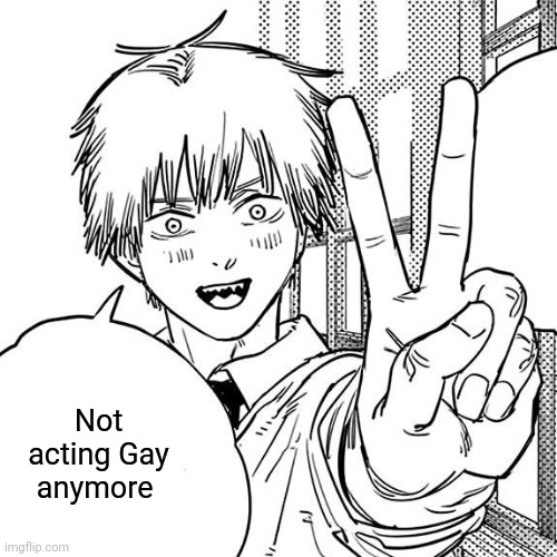 Denji peace sign | Not acting Gay anymore | image tagged in denji peace sign | made w/ Imgflip meme maker