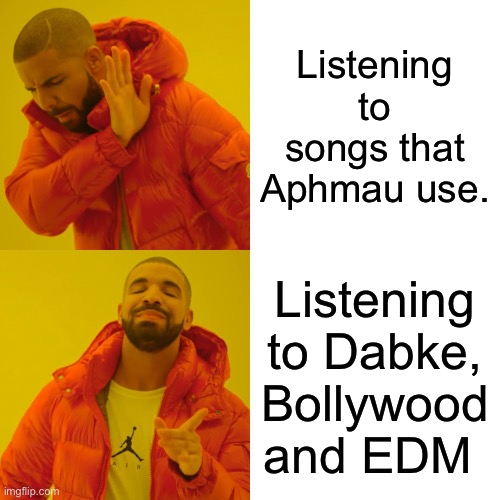 So go to hell, Loving Caliber! I’ll be going with 47SOUL and other artists. | Listening to songs that Aphmau use. Listening to Dabke, Bollywood and EDM | image tagged in memes,drake hotline bling,hate aphmau,aphmau | made w/ Imgflip meme maker