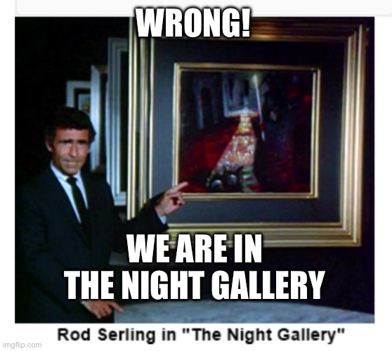 Night gallery | WRONG! WE ARE IN THE NIGHT GALLERY | image tagged in night gallery | made w/ Imgflip meme maker