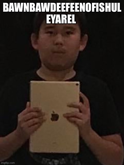 Kid with ipad | BAWNBAWDEEFEENOFISHUL EYAREL | image tagged in kid with ipad | made w/ Imgflip meme maker