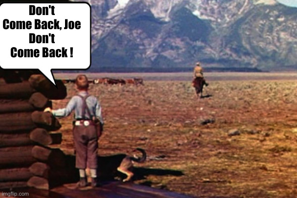 Come Back, Shane | Don't Come Back, Joe
Don't Come Back ! | image tagged in come back shane | made w/ Imgflip meme maker