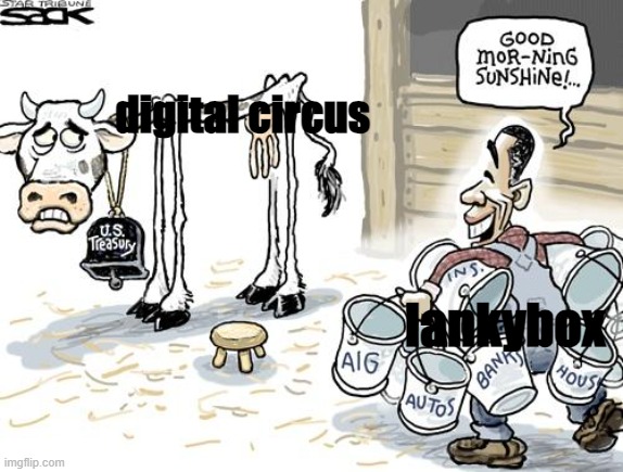 Real real real | digital circus; lankybox | image tagged in milking cow | made w/ Imgflip meme maker