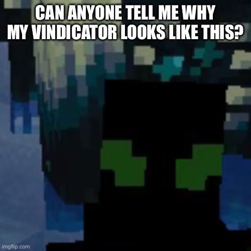 Can anyone explain? | CAN ANYONE TELL ME WHY MY VINDICATOR LOOKS LIKE THIS? | image tagged in minecraft,glitch,weird,help | made w/ Imgflip meme maker