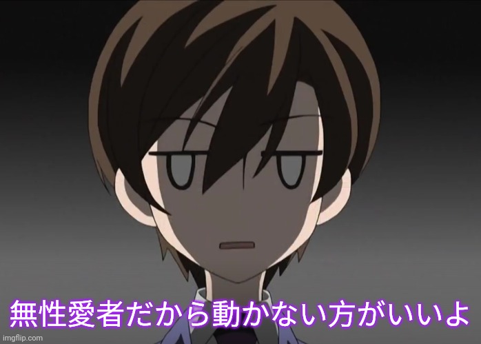 haruhi blank face | 無性愛者だから動かない方がいいよ | image tagged in haruhi blank face | made w/ Imgflip meme maker