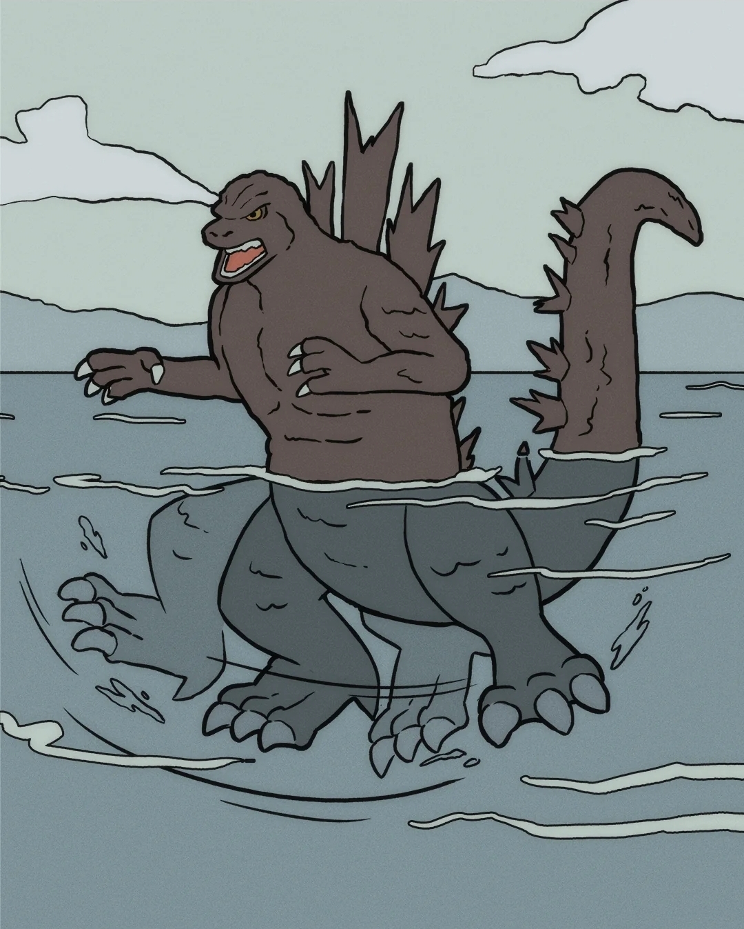 Godzilla treading water Blank Meme Template