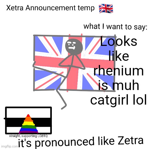 Xetra announcement temp | Looks like rhenium is muh catgirl lol | image tagged in xetra announcement temp | made w/ Imgflip meme maker