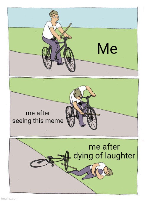 Me me after seeing this meme me after dying of laughter | image tagged in memes,bike fall | made w/ Imgflip meme maker