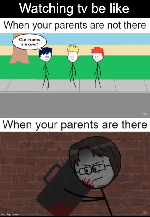 When your parents are in vs when they are out | Watching tv be like; __________________ | image tagged in memes | made w/ Imgflip meme maker