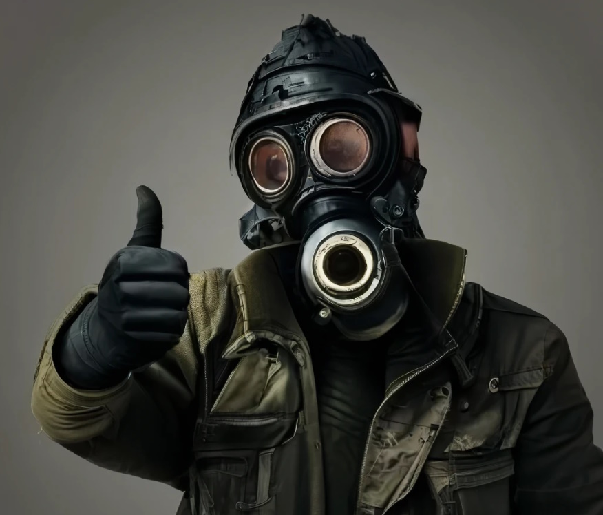 man in gas mask thumbs up Blank Meme Template