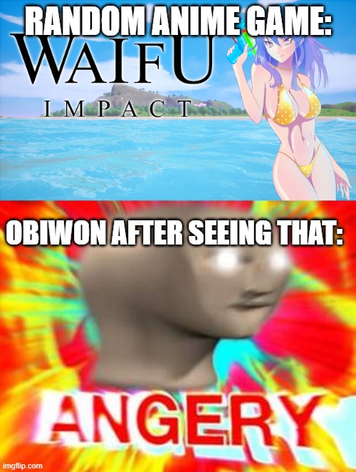 RANDOM ANIME GAME:; OBIWON AFTER SEEING THAT: | image tagged in surreal angery,obiwon,slander | made w/ Imgflip meme maker