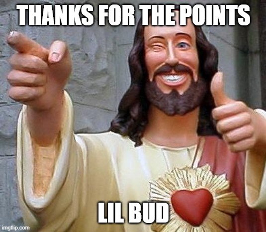 Jesus thanks you | THANKS FOR THE POINTS LIL BUD | image tagged in jesus thanks you | made w/ Imgflip meme maker