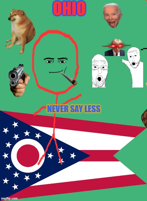 OHIO; NEVER SAY LESS | image tagged in ohio flag | made w/ Imgflip meme maker