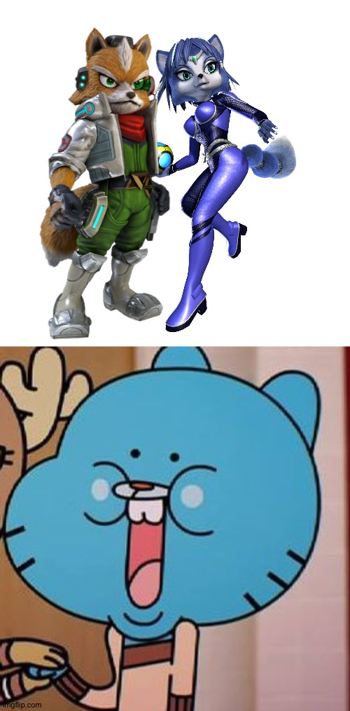 Gumball loves Fox and Krystal as a couple | image tagged in happy gumball,star fox | made w/ Imgflip meme maker