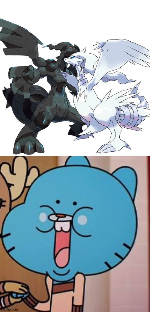 Gumball loves Zekrom and Reshiram as a couple | image tagged in happy gumball,pokemon | made w/ Imgflip meme maker