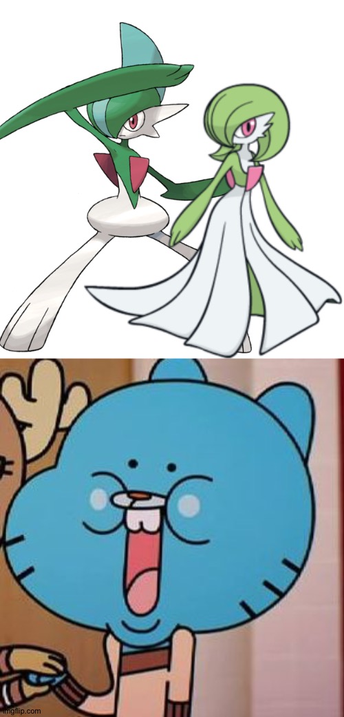 Gumball loves Gallade and Gardevoir as a couple | image tagged in happy gumball,pokemon | made w/ Imgflip meme maker