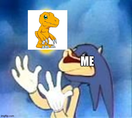 Agumon is awesome! | ME | image tagged in joyful sonic | made w/ Imgflip meme maker