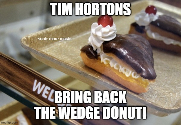 Tim Hortons | TIM HORTONS; sonic more music; BRING BACK 
THE WEDGE DONUT! | image tagged in tim hortons,donuts,fyp,canada,classic donut,the wedge | made w/ Imgflip meme maker