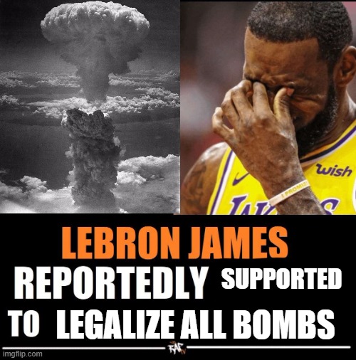 manhattan project. | SUPPORTED; LEGALIZE ALL BOMBS | image tagged in lebron james reportedly forgot to | made w/ Imgflip meme maker