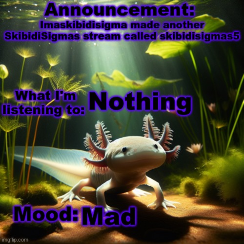(pato: aw hail gnaw) | Imaskibidisigma made another SkibidiSigmas stream called skibidisigmas5; Nothing; Mad | image tagged in moonranger announcement | made w/ Imgflip meme maker