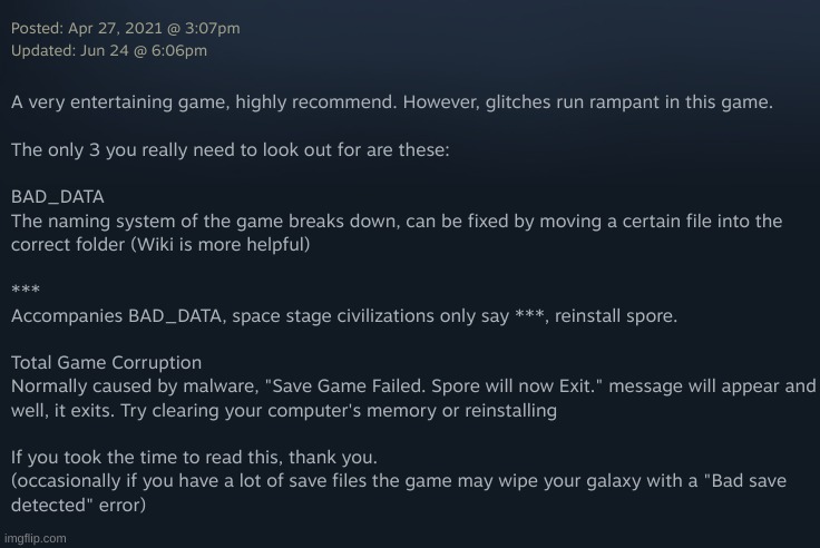 i fixed my review of spore as i was 13 at the time i reviewed it, now including major glitches to watch out for | made w/ Imgflip meme maker