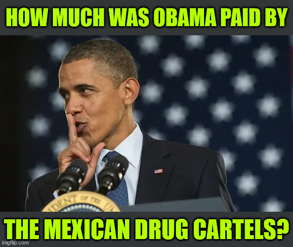 How Much Was Obama Paid By The Mexican Drug Cartels? | HOW MUCH WAS OBAMA PAID BY; THE MEXICAN DRUG CARTELS? | image tagged in 0bama,mexican cartel,secret deal | made w/ Imgflip meme maker