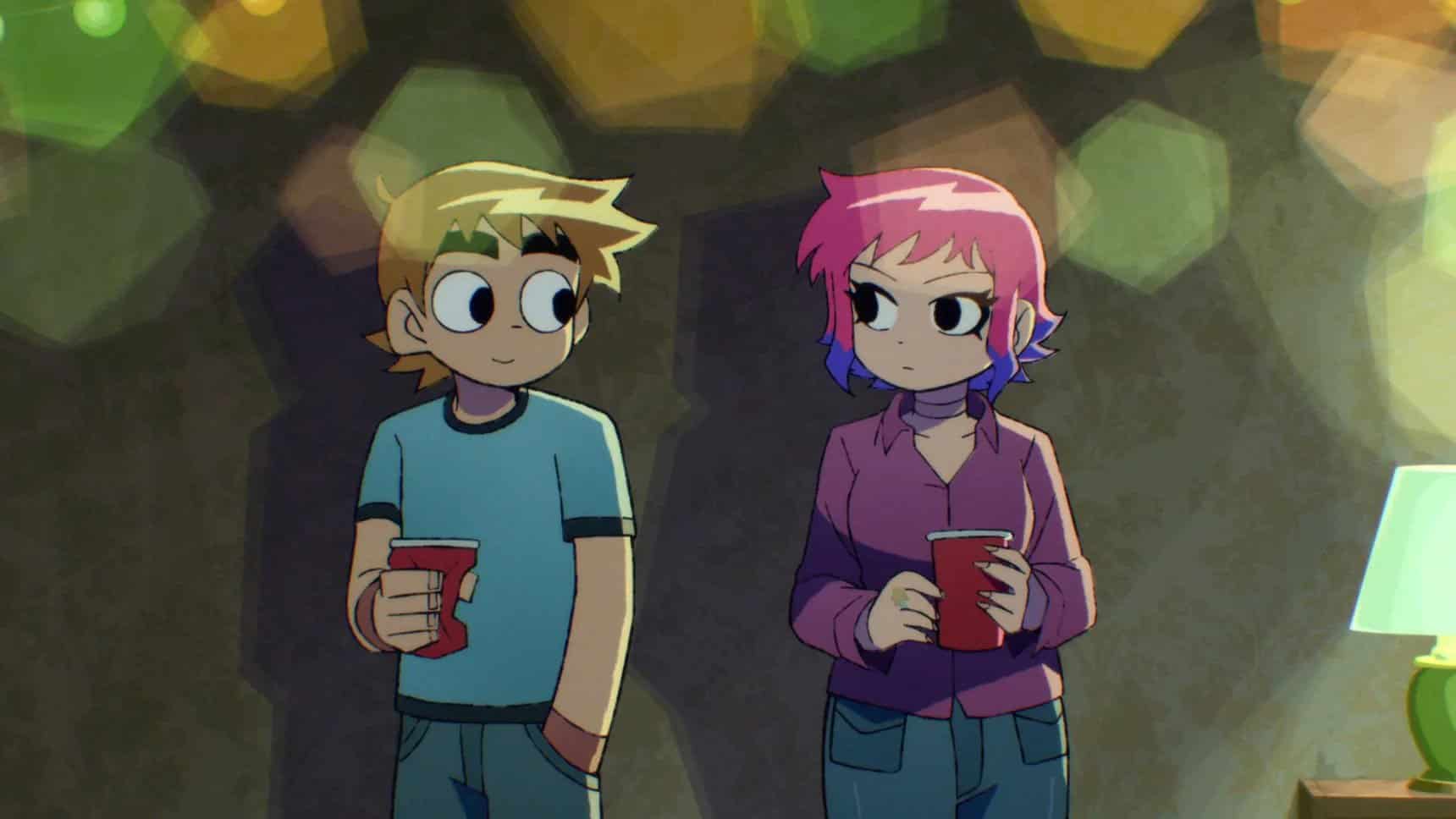 Scott pilgrim standing next to Ramona flowers Blank Meme Template