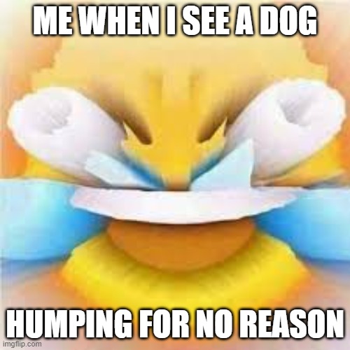 HUMP HUMP HUMP | ME WHEN I SEE A DOG; HUMPING FOR NO REASON | image tagged in laughing crying emoji with open eyes,dogs,memes | made w/ Imgflip meme maker