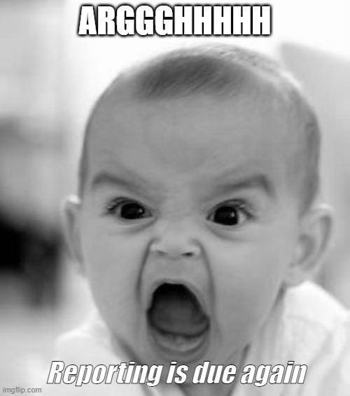 End of Month Reporting | ARGGGHHHHH; Reporting is due again | image tagged in memes,angry baby | made w/ Imgflip meme maker