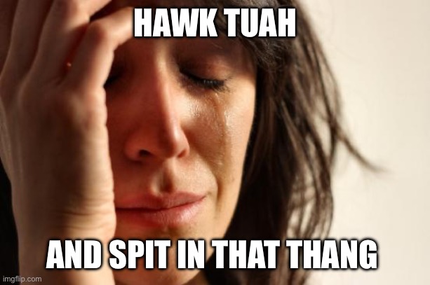 First World Problems | HAWK TUAH; AND SPIT IN THAT THANG | image tagged in memes,first world problems | made w/ Imgflip meme maker