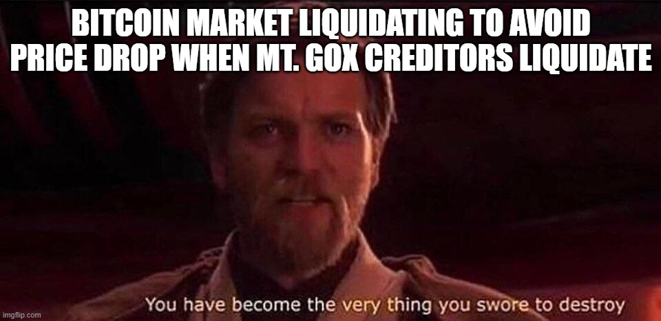 You've become the very thing you swore to destroy | BITCOIN MARKET LIQUIDATING TO AVOID PRICE DROP WHEN MT. GOX CREDITORS LIQUIDATE | image tagged in you've become the very thing you swore to destroy | made w/ Imgflip meme maker