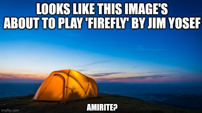 I bet | LOOKS LIKE THIS IMAGE'S ABOUT TO PLAY 'FIREFLY' BY JIM YOSEF; AMIRITE? | image tagged in music,nostalgia | made w/ Imgflip meme maker