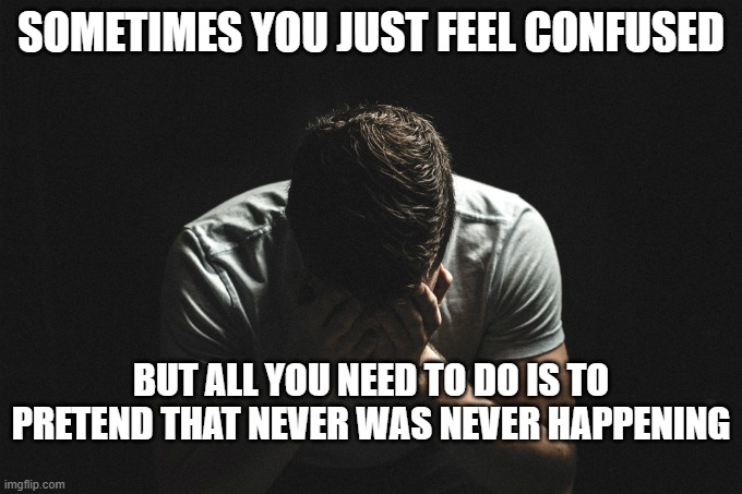 SOMETIMES YOU JUST FEEL CONFUSED; BUT ALL YOU NEED TO DO IS TO PRETEND THAT NEVER WAS NEVER HAPPENING | made w/ Imgflip meme maker